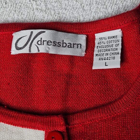 Dress Barn Embellished Red & White Checkered Ugly Christmas Cardigan Sweater - Picture 8 of 12